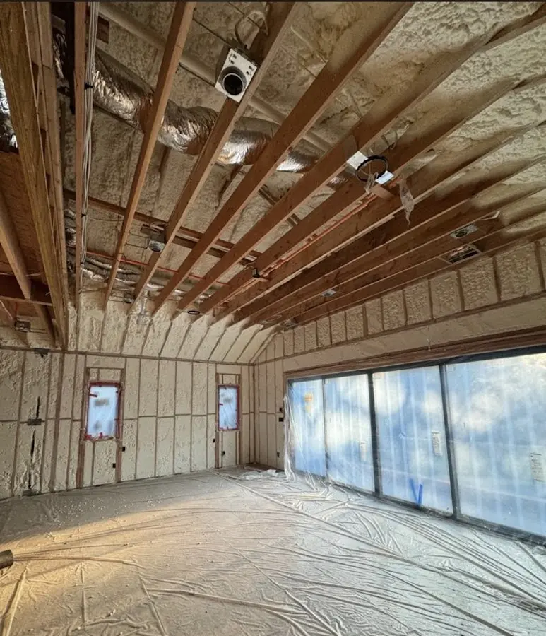 Interior walls and ceiling insulated with spray foam during new construction in Palmerton